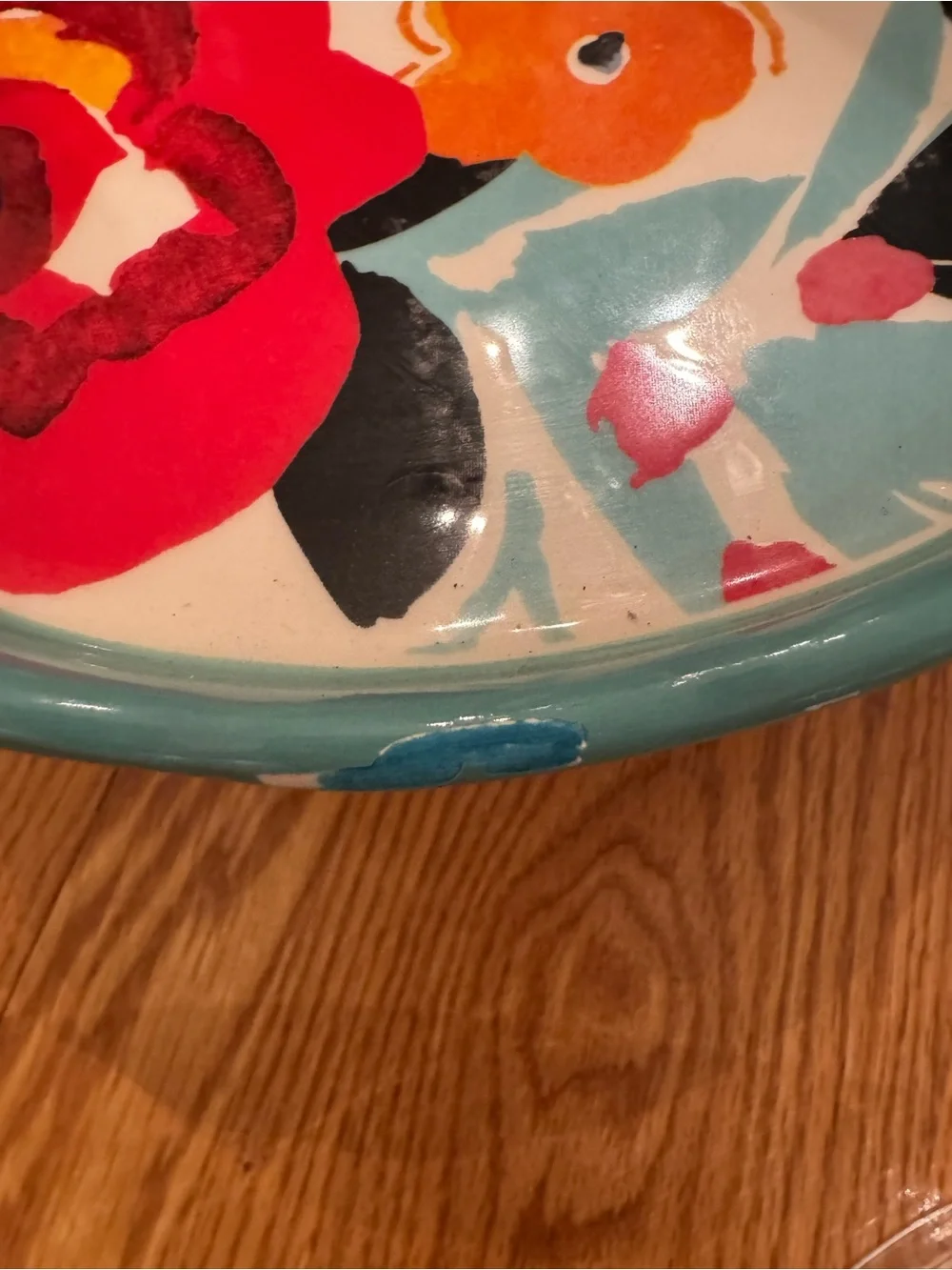Hand-Painted Turquoise Floral Mini Cake Stand with Glass Dome